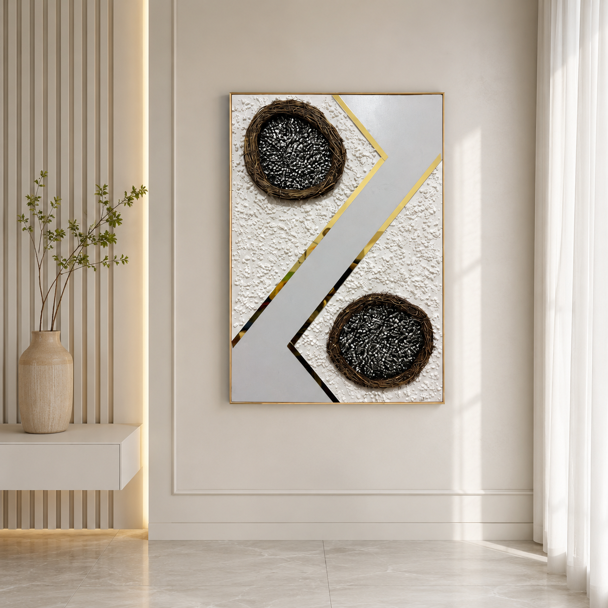 لوحة ديكور فاخرة بإطار ذهبي مقاس 80 × 120 سم