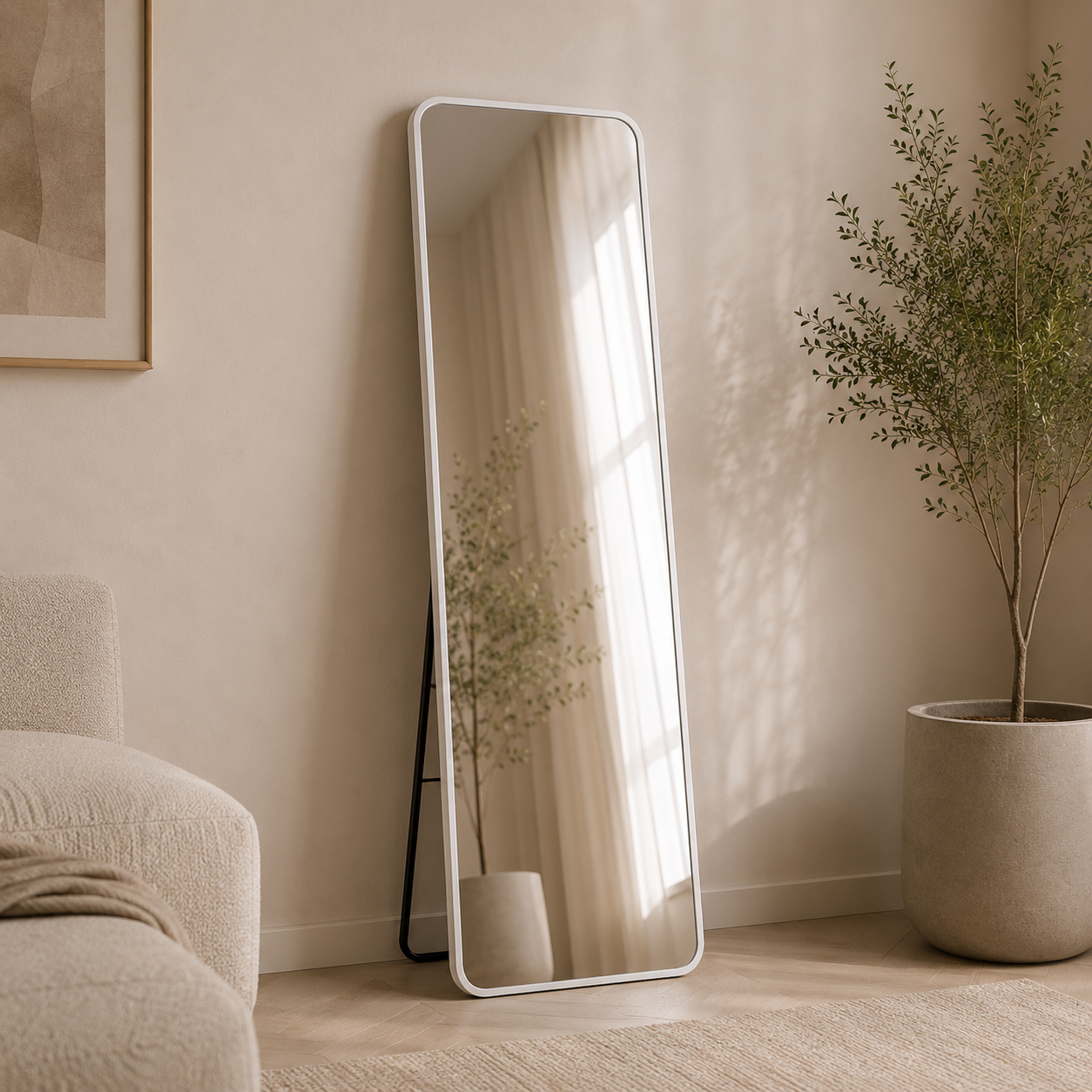 مراية ستاند بأطار أبيض مقاس 160 × 40 سم