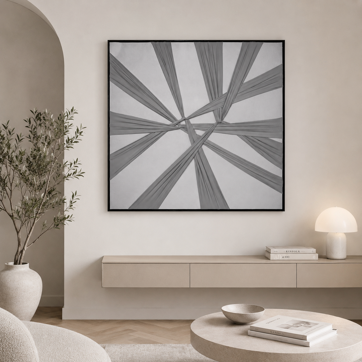 لوحة فنية مربعة بإطار أسود مقاس 100 × 100 سم