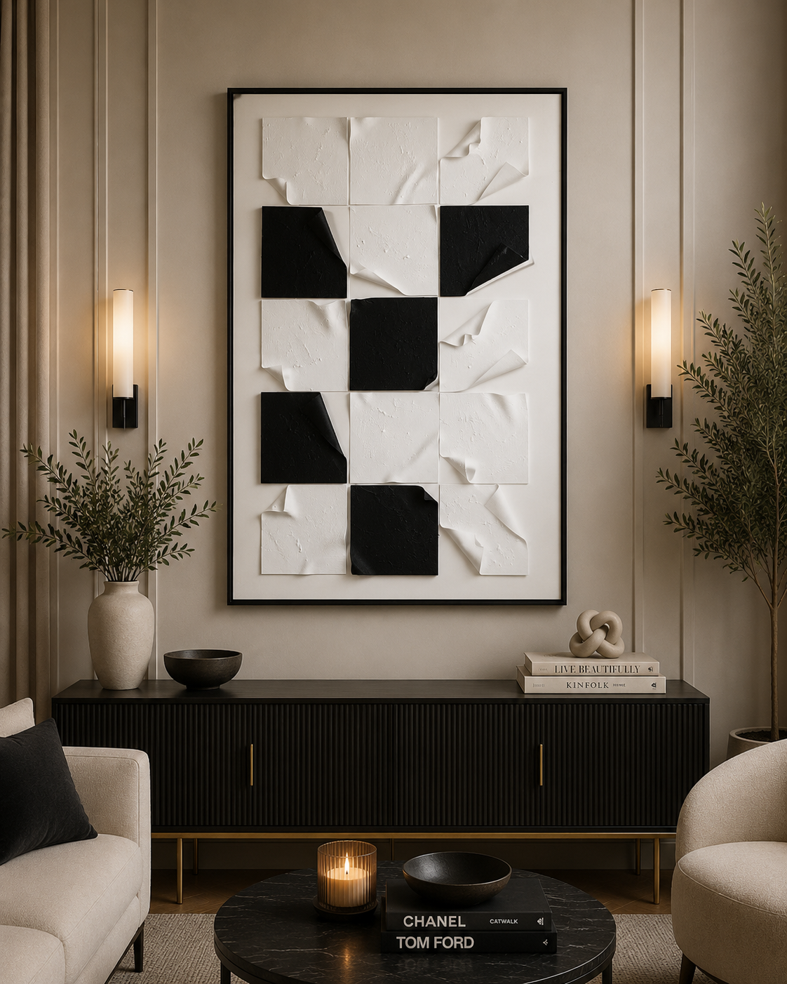 لوحة فنية كبيرة بإطار أسود مقاس 100 × 150 سم