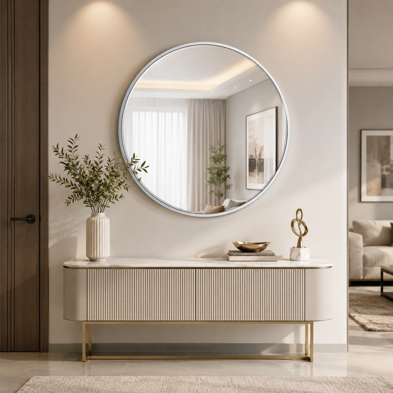 مراية ستاند بأطار فضي مقاس 70 × 70 سم