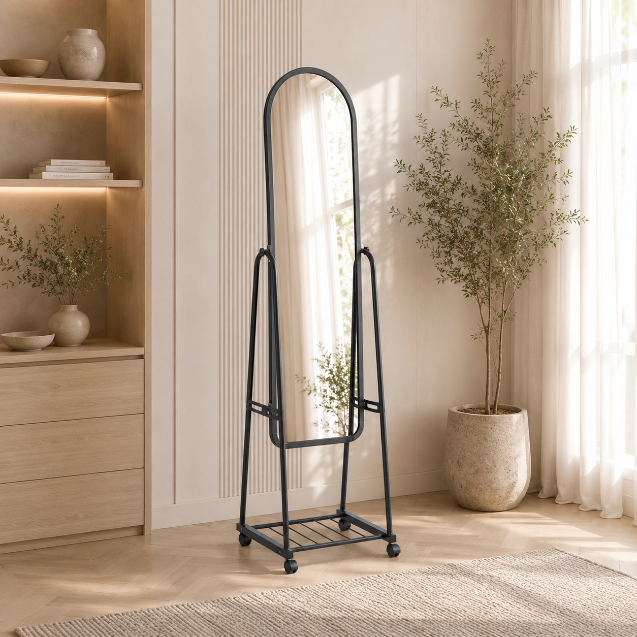مراية ستاند بأطار اسود مقاس 158× 48 سم