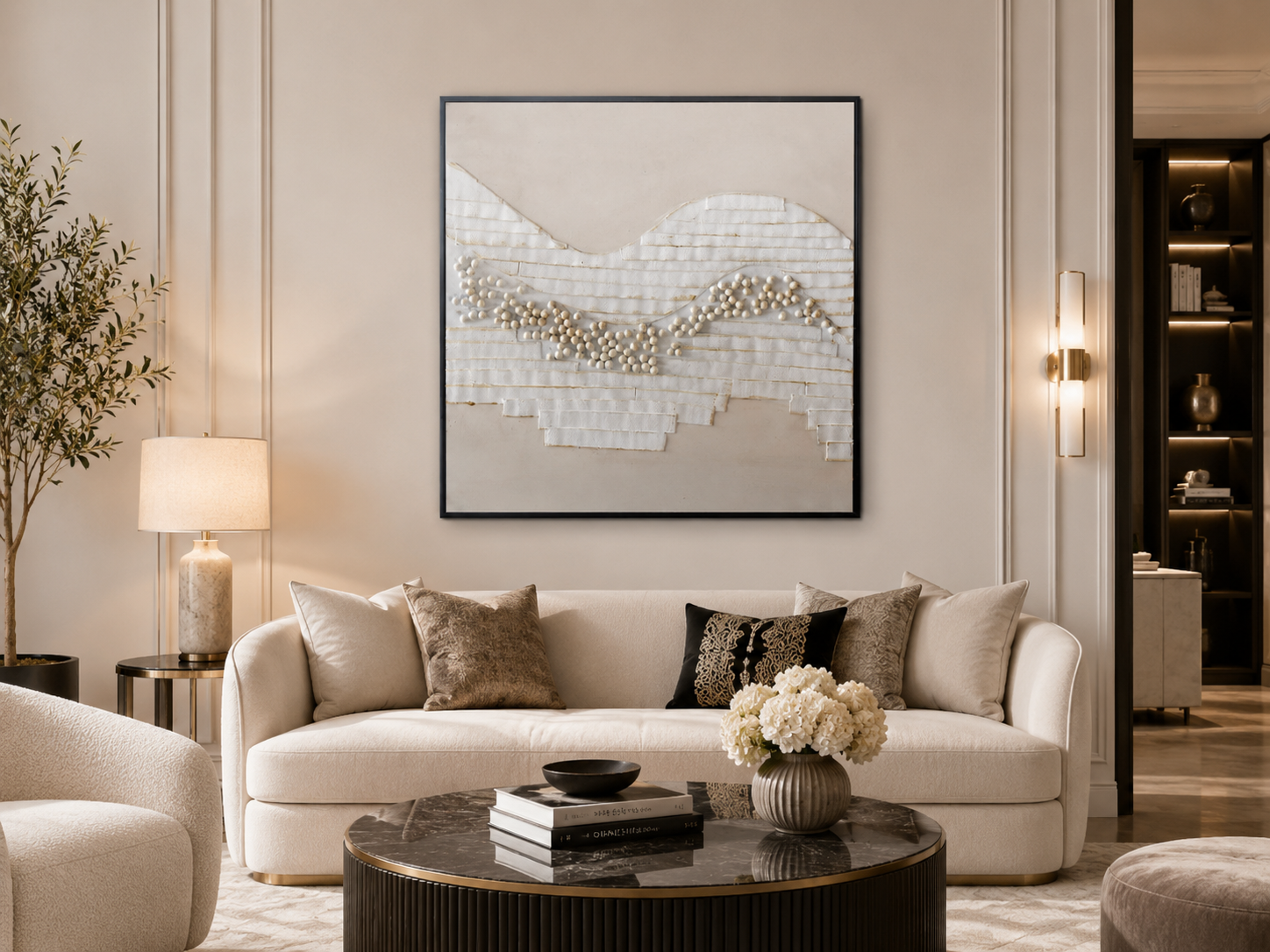 لوحة ديكور مربعة بإطار أسود مقاس 100 × 100 سم
