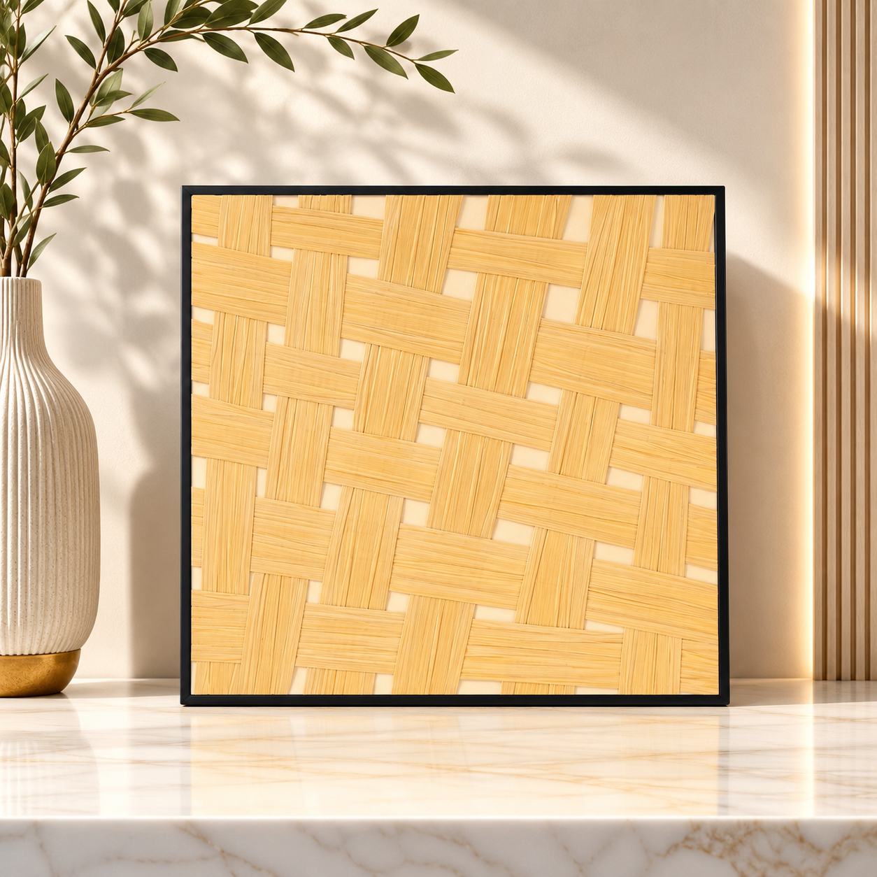 لوحة حائط مربعة بإطار أسود مقاس 80 × 80 سم