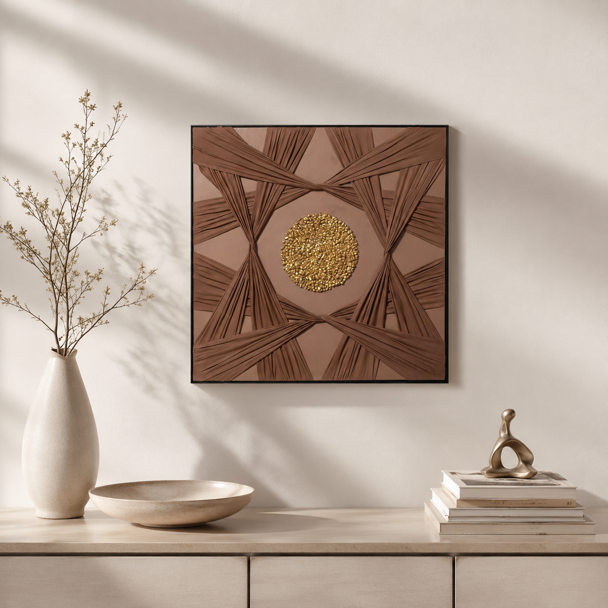 لوحة فنية مربعة بإطار أسود مقاس 100 × 100 سم