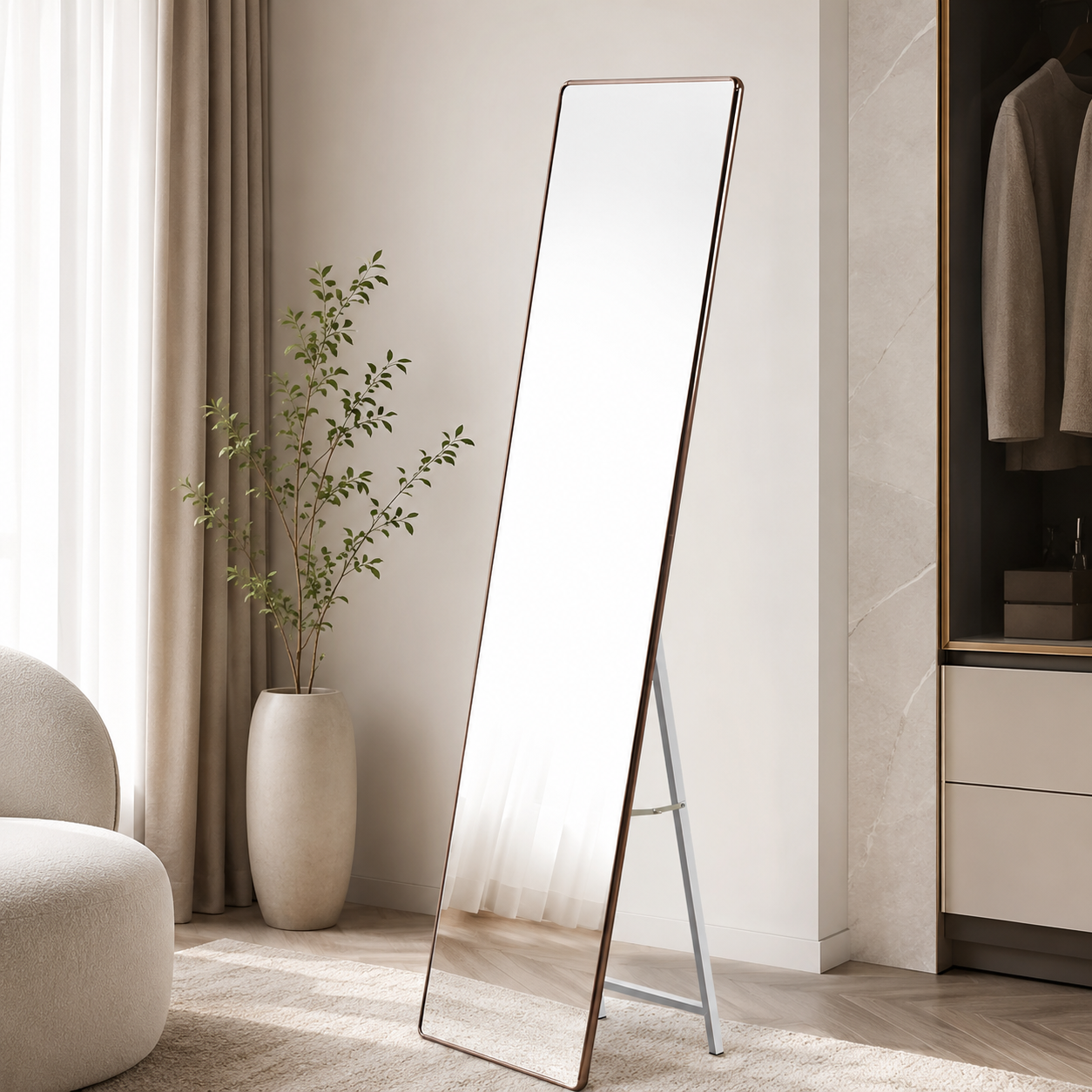 مرآة ستاند أرضية بإطار كوفىمقاس 160 × 40 سم