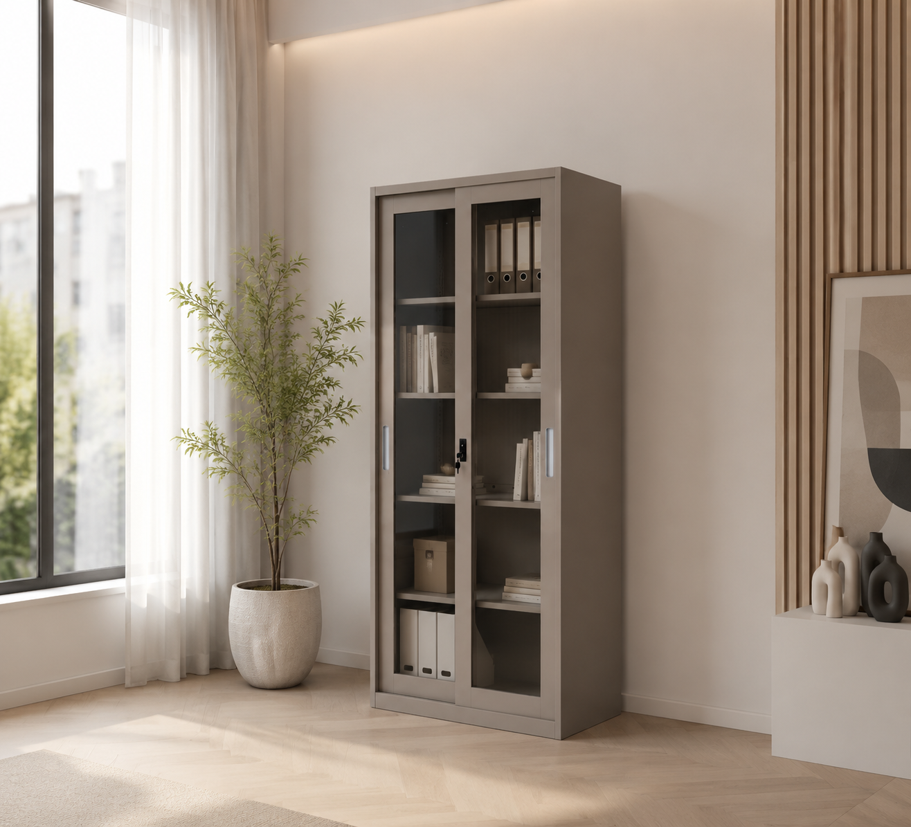 دولاب ملفات معدني باللون البيج مقاس 185 × 85 سم
