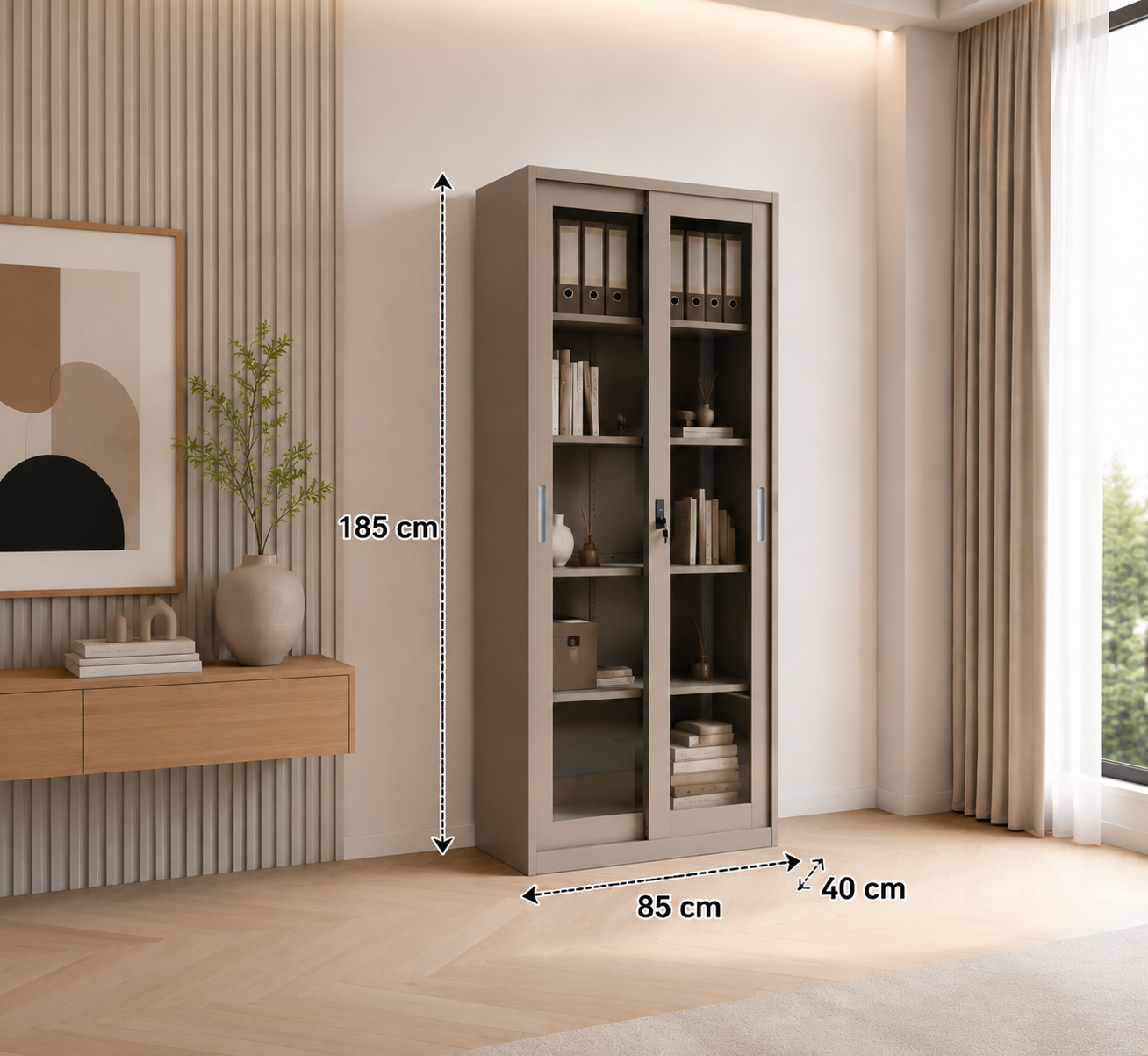 دولاب ملفات معدني باللون البيج مقاس 185 × 85 سم