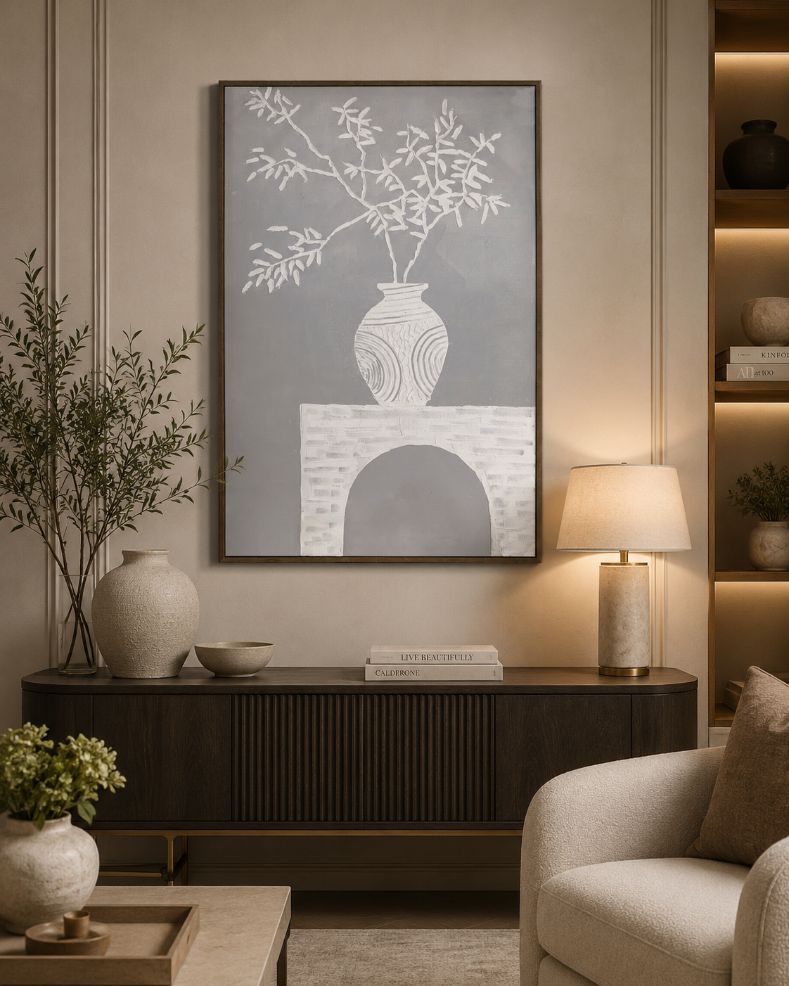 لوحة فنية بإطار خشبي مقاس 120 × 80 سم