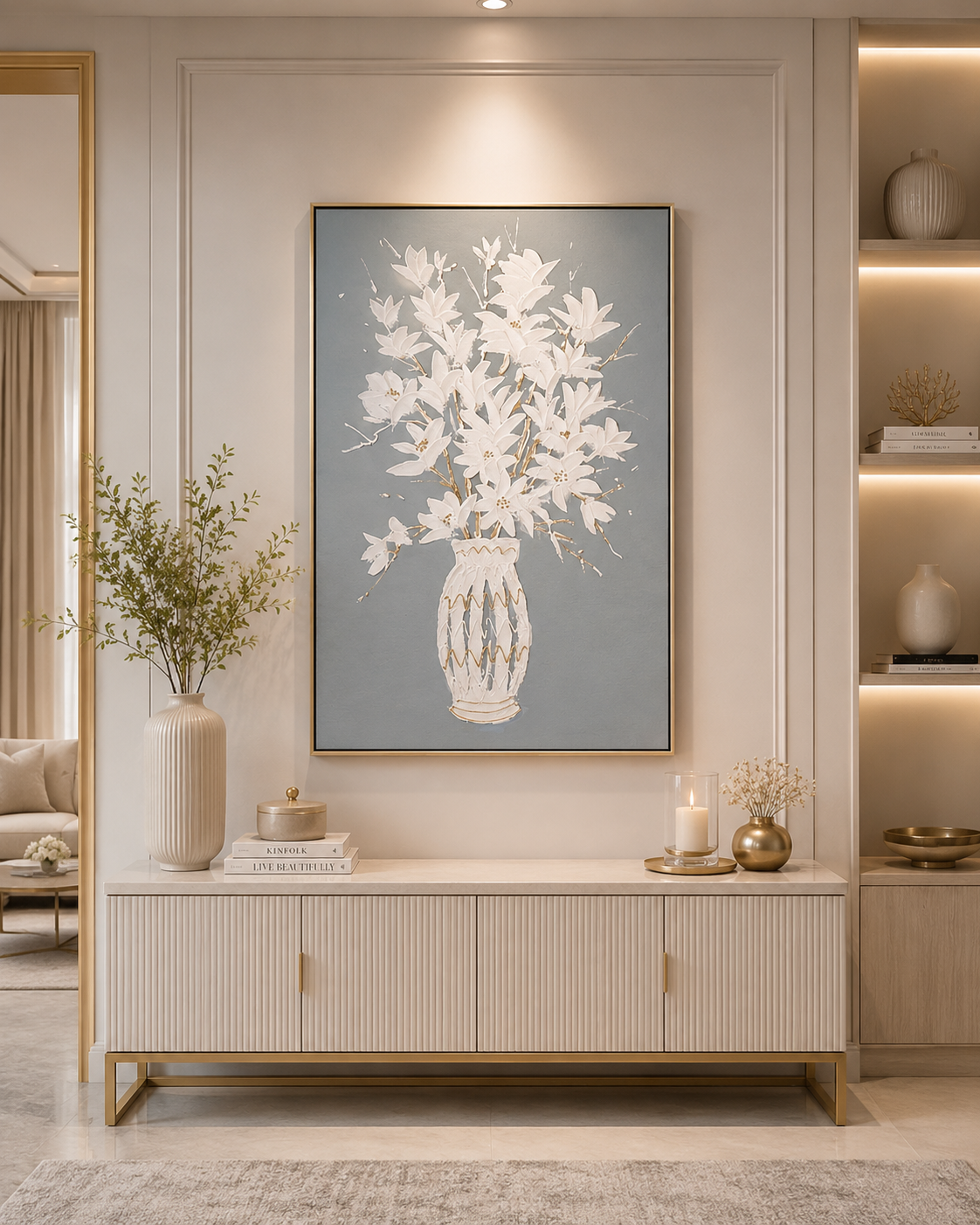 لوحة فنية بإطار ذهبي مقاس 120 × 80 سم