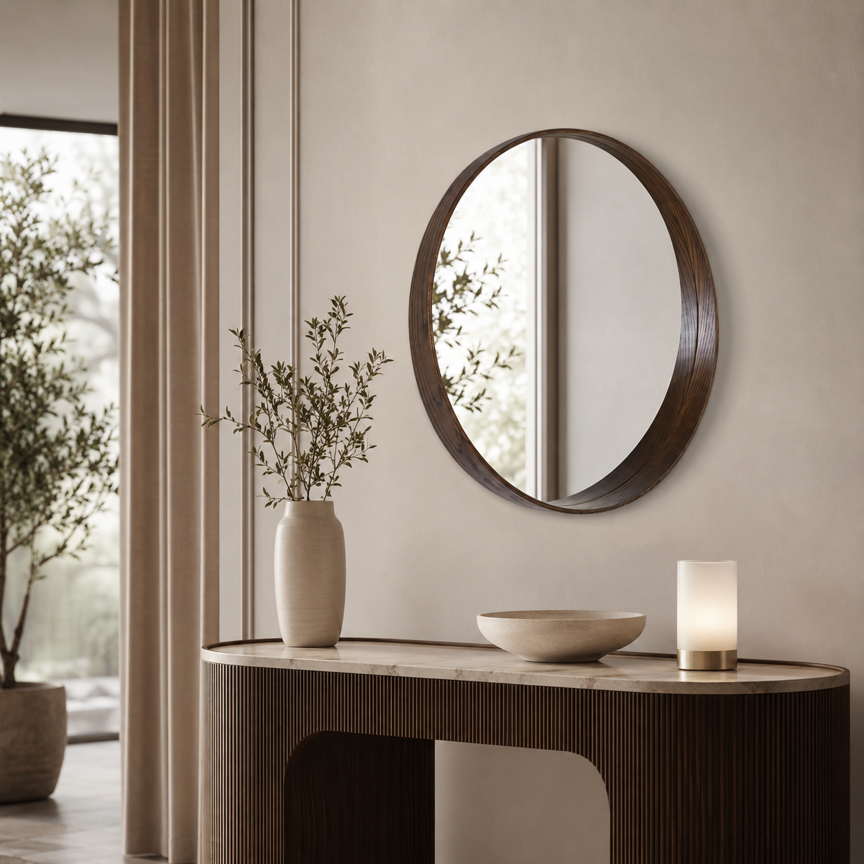 مراية حائط تعليق بني مقاس 80 × 80 سم