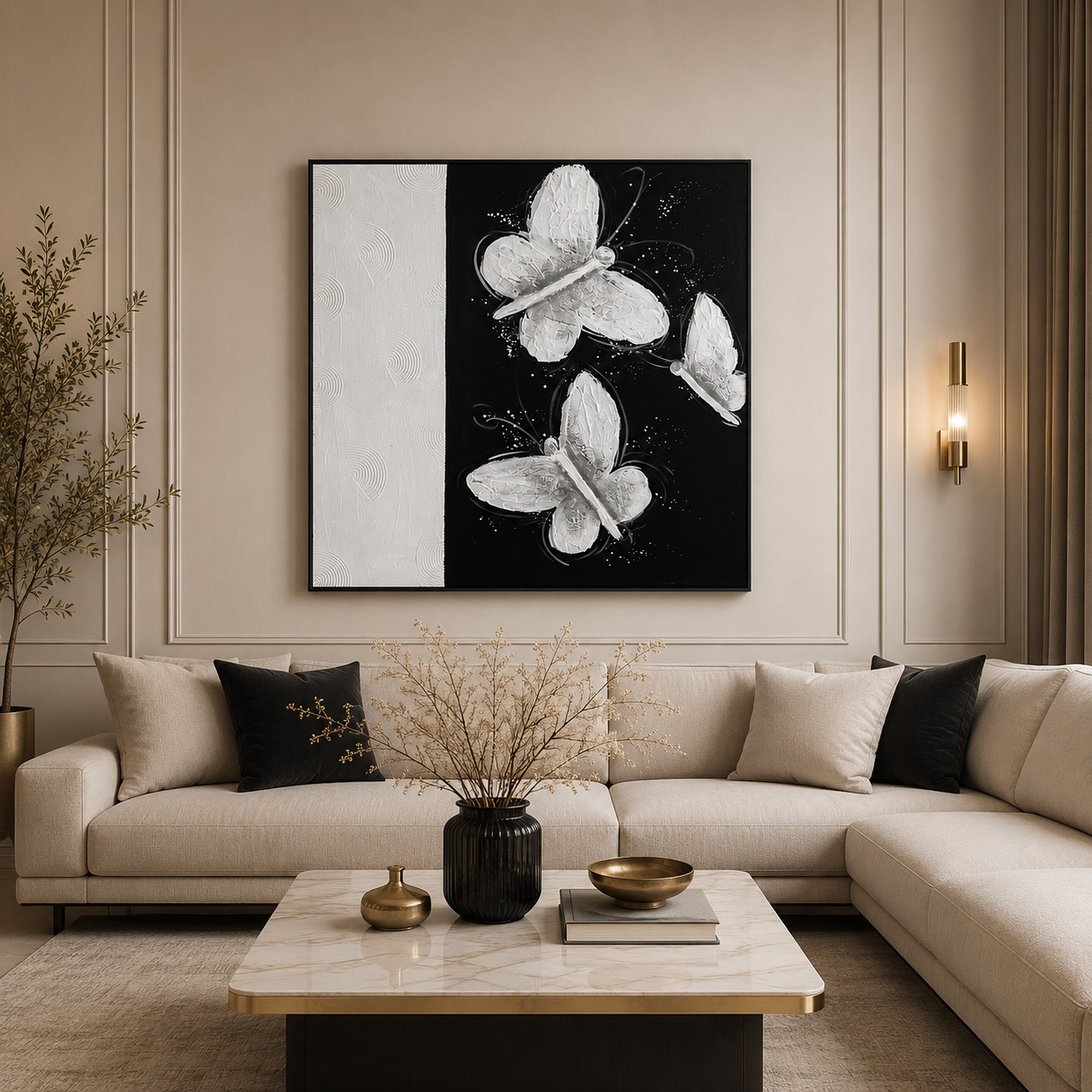 لوحة حائط مربعة بإطار أسود مقاس 100 × 100 سم