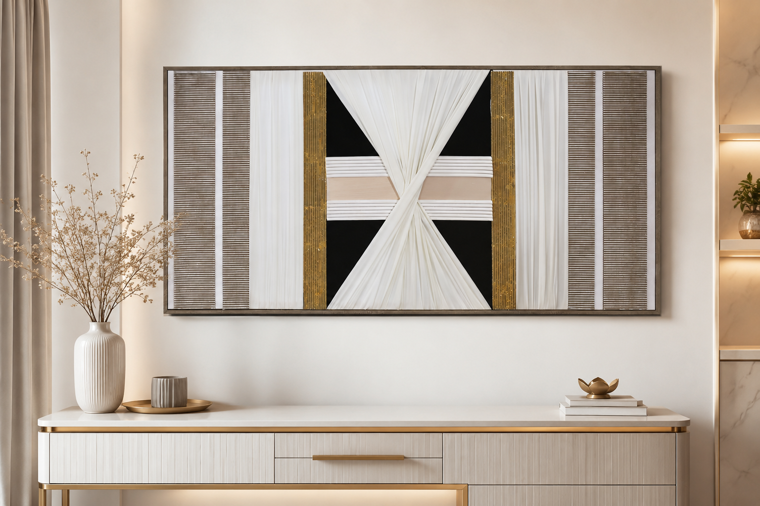 لوحة فنية بإطار خشبي مقاس 70 × 140 سم