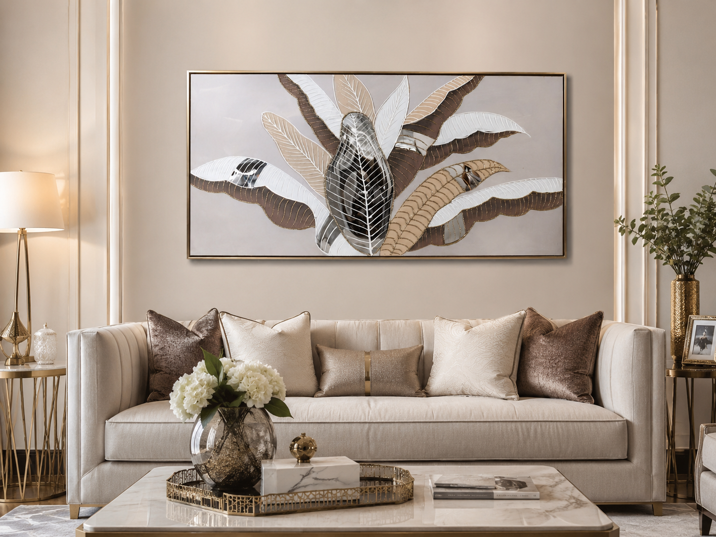 لوحة حائط طولية بإطار ذهبي مقاس 70 × 140 سم