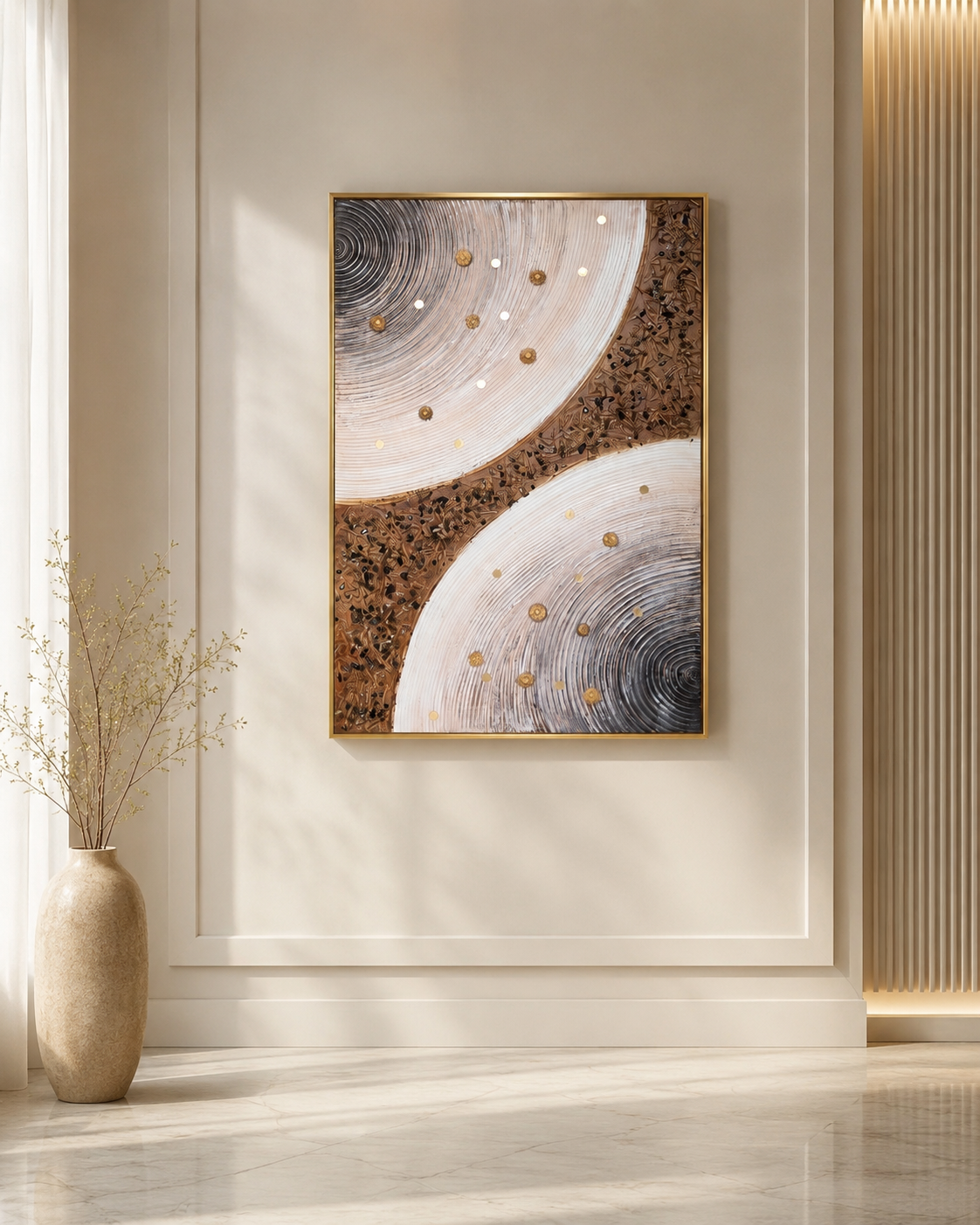 لوحة فنية بتصميم أنيق بإطار ذهبي مقاس 80 × 120 سم