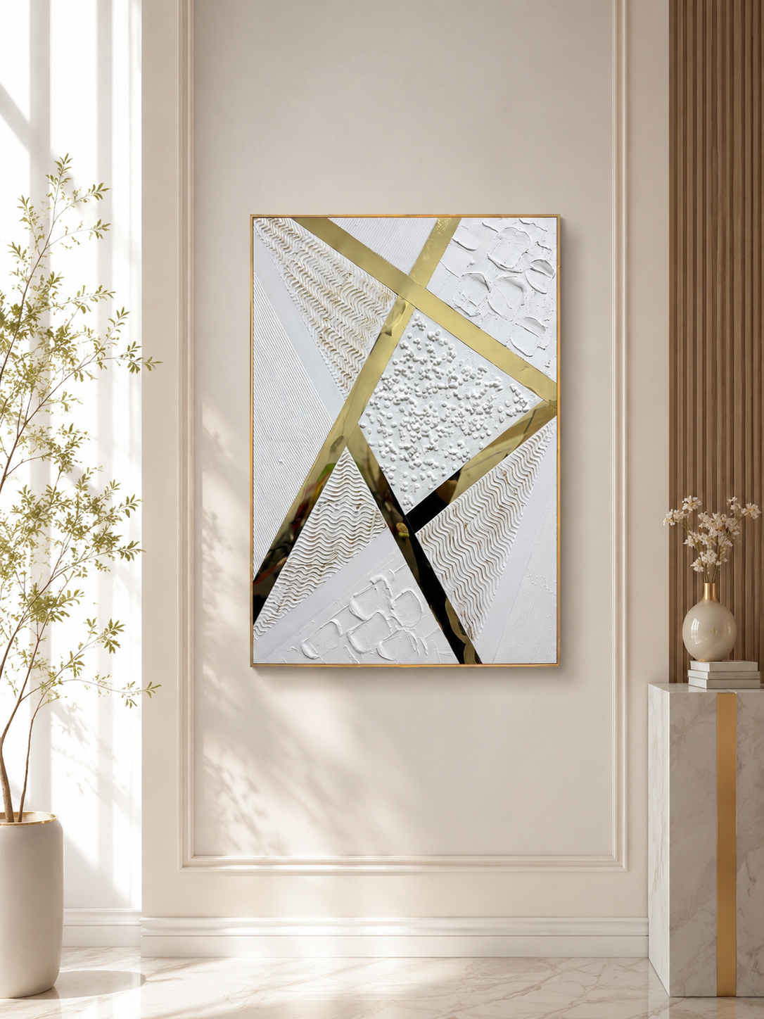 لوحة ديكور راقية بإطار ذهبي مقاس 80 × 120 سم