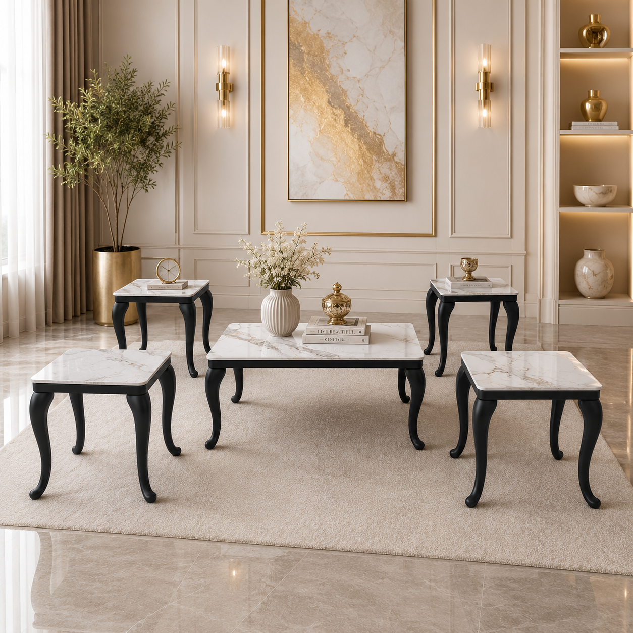 طقم شاي سيراميك مستطيل أسود 4+1