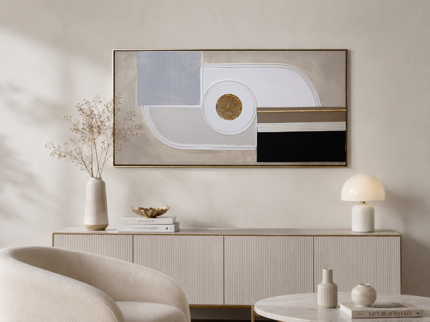 لوحة ديكور طولية بإطار ذهبي مقاس 70 × 140 سم