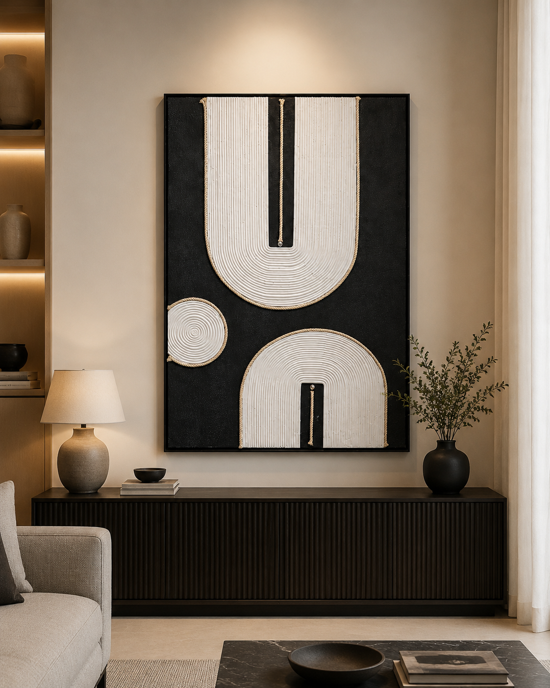 لوحة ديكور مودرن بإطار أسود مقاس 120 × 80 سم
