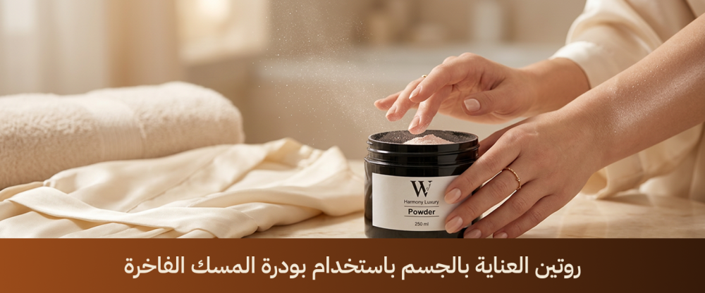 روتين العناية بالجسم باستخدام بودرة المسك الفاخرة