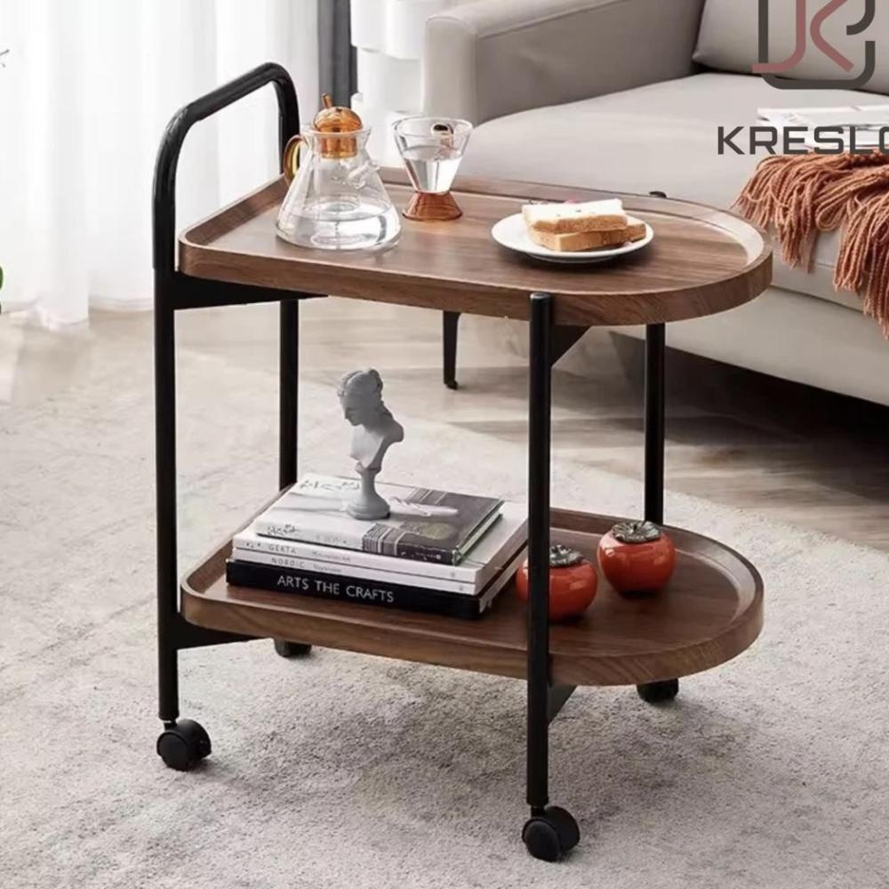 عربة تقديم بعجلات خشب بني طبقتين AW16317-1