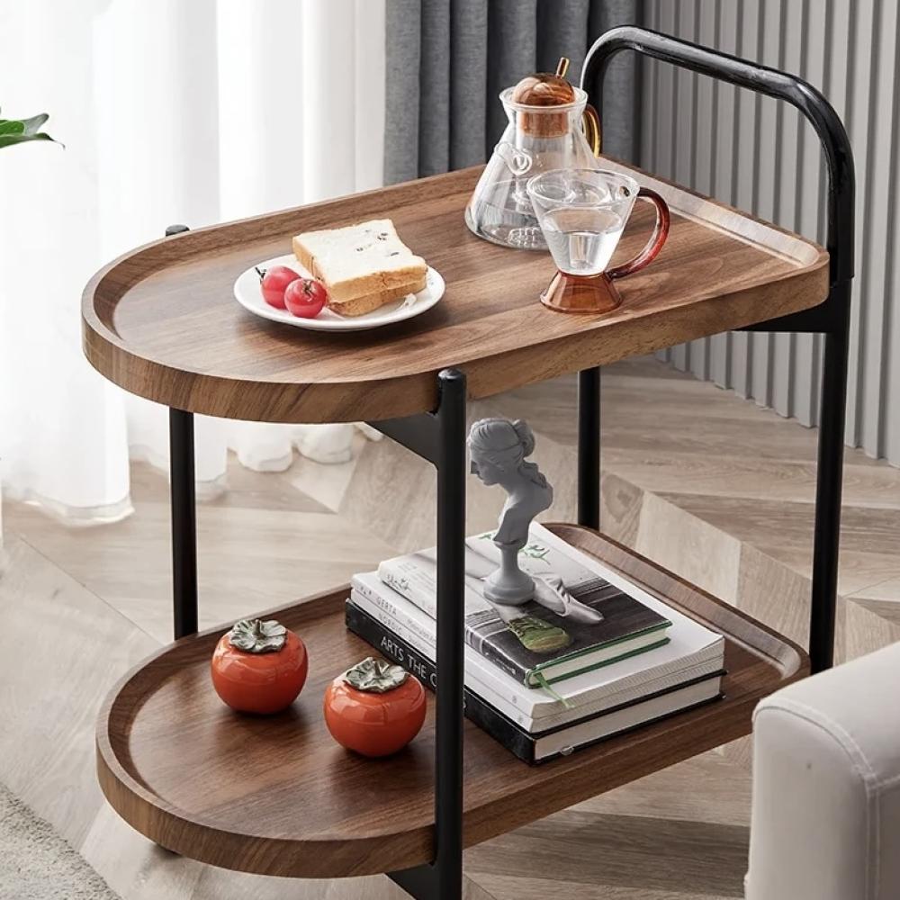 عربة تقديم بعجلات خشب بني طبقتين AW16317-1
