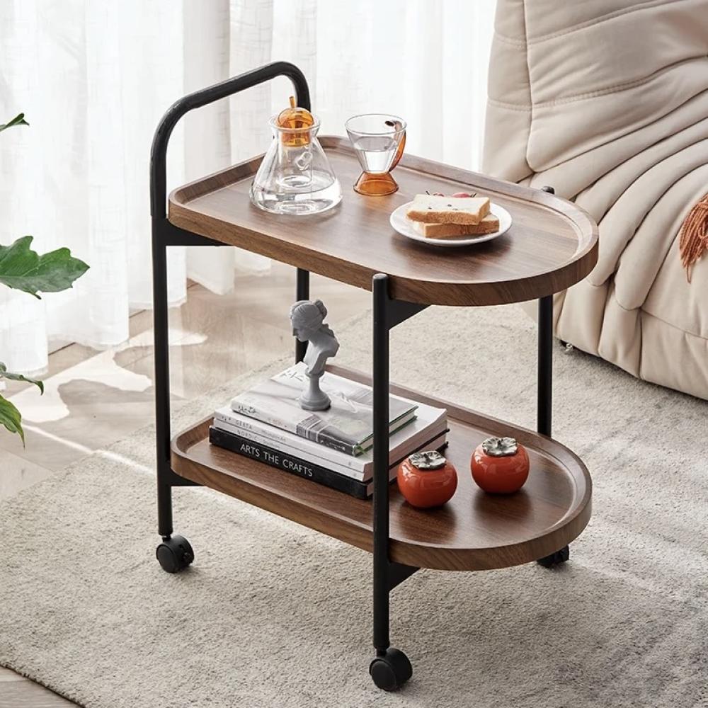 عربة تقديم بعجلات خشب بني طبقتين AW16317-1