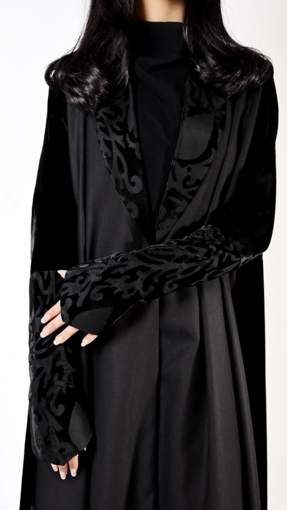 عباية مخمل مشجر وكتان ياباني