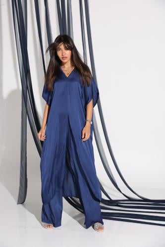 Silky long top set - Navy