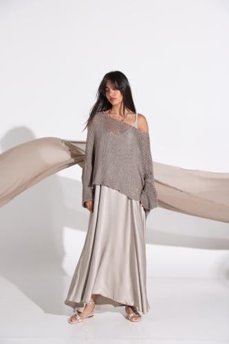 The Silky Overlay Dress - Taupe Grey