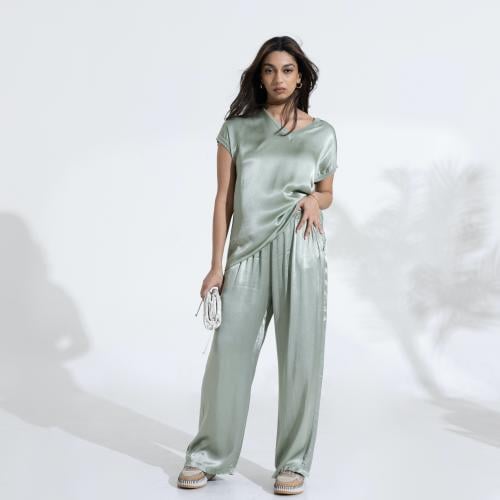 Silky Short Sleeves Set - Green