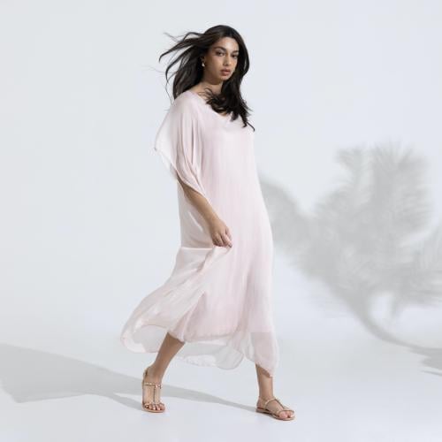 Silky Med Sleeves Dress - Pink