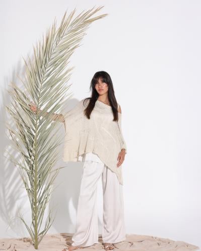 Knit Over Pants Set - Beige