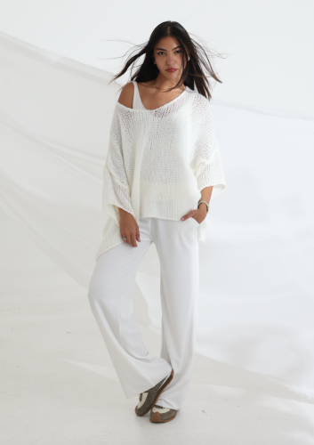 Off-Shoulder Sweater Set - White