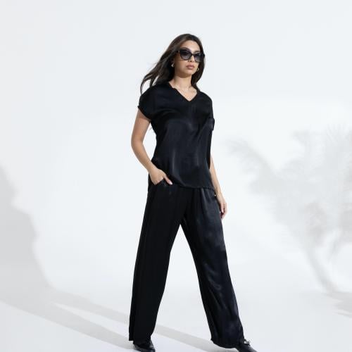 Silky Short Sleeves Set - Black