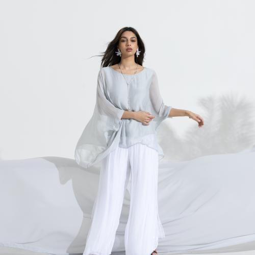 Silky Flowing Set - Grey and White