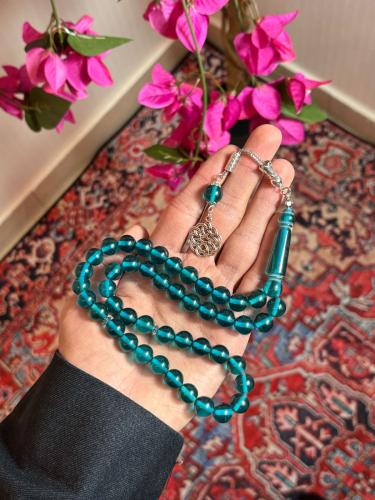 سبحة بكلايت خرز سماوي خيط سماوي