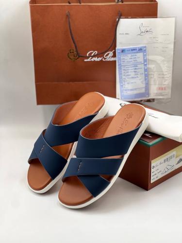 Loro Piana Leather Sandals Navy