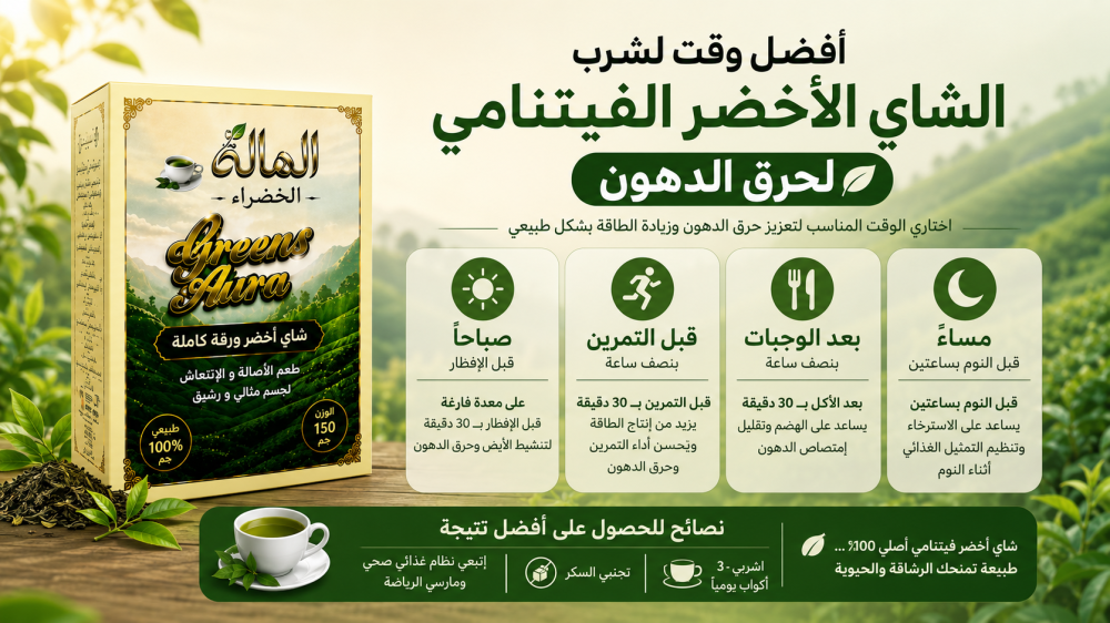 أفضل وقت لشرب الشاي الأخضر الفيتنامي لحرق الدهون