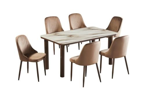 طقم طاوله طعام بديل رخام تصميم عصري لون بني 6 كرسي من كاما