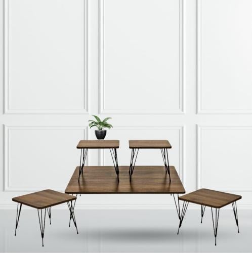 طقم طاولات ارضية مربع لون بني 5 قطع من كاما