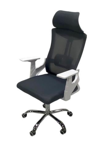 كرسي شبكي مرتفع الظهر قابل للتعديل مريح دوار لون رمادي وأبيض من كاما