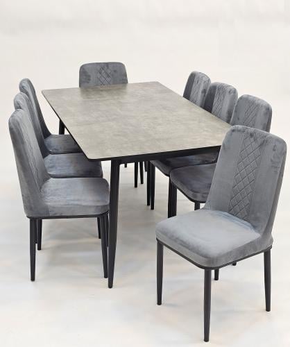 طاولة طعام مودرن 8كرسي خشب لون رمادي مقدم لكم من كاما