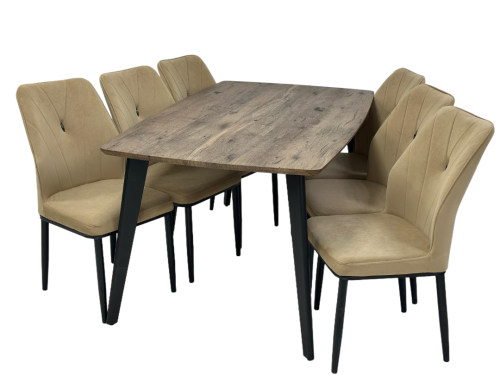 طقم طاوله طعام خشب تصميم عصري لون بيج 6 كرسي من كاما