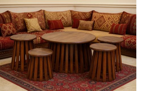 طقم طاولات قهوة لو بني خشب طبيعي بتصميم عصري فاخر للمساحات الحديثة من كاما