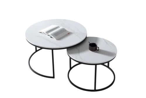 طقم طاولة سيراميك مستديرة من قطعتين لون أبيض  مقدمة لكم من كاما