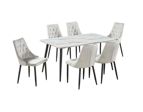 طقم طاوله طعام بديل رخام انيقة لون رمادي 6كرسي من كاما