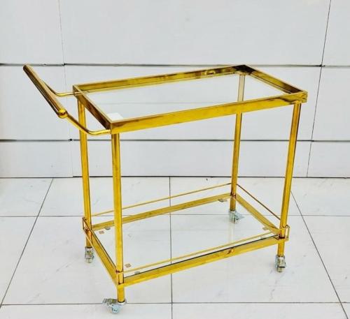 عربية تقديم مستطيل زجاج استيل ذهبي من كاما