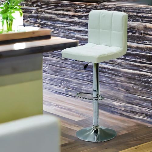 كرسي بار مطبخ مرتفع - جلد أبيض مقدم لكم من كاما