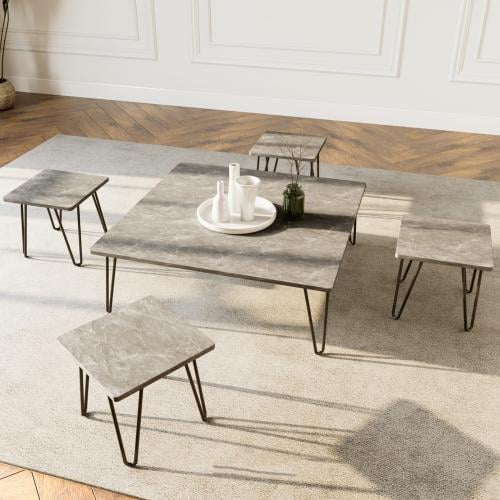 طقم طاولات ارضية بشكل مربع -بيج ــ 5 قطع من كاما